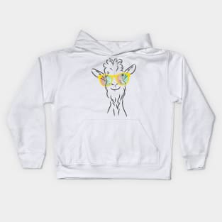 cheerful goat in fashionable glasses Kids Hoodie